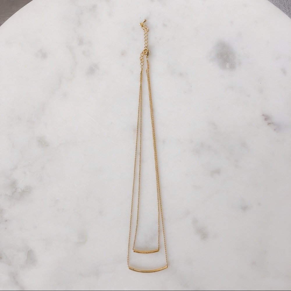 Faux Gold Double Bar Delicate Layered Necklace